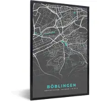 PosterMonkey Fotolijst incl. Poster - Stadskaart – Plattegrond – Duitsland – Blauw – Böblingen – Kaart - 40x60 cm - Posterlijst