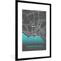 PosterMonkey Fotolijst incl. Poster - Stadskaart – Plattegrond – Duitsland – Blauw – Friedrichshafen– Kaart - 80x120 cm - Posterlijst