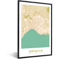 PosterMonkey Fotolijst incl. Poster - Antalya - Kaart - Stadskaart - Plattegrond - Vintage - 80x120 cm - Posterlijst
