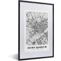 PosterMonkey Fotolijst incl. Poster - Saint-Quentin - Plattegrond - Frankrijk - Kaart - Stadskaart - 40x60 cm - Posterlijst