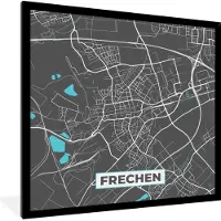 PosterMonkey Fotolijst incl. Poster - Frechen – Stadskaart – Blauw – Plattegrond – Stadskaart – Kaart - Duitsland - 40x40 cm - Posterlijst