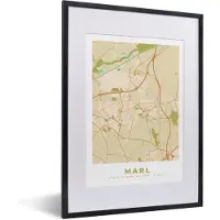 PosterMonkey Fotolijst incl. Poster - Vintage - Marl - Kaart Stadskaart - Plattegrond - 30x40 cm - Posterlijst
