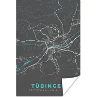PosterMonkey Poster Stadskaart – Plattegrond – Duitsland – Blauw – Tübingen – Kaart - 20x30 cm