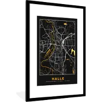 PosterMonkey Fotolijst incl. Poster - Halle - Stadskaart - Goud - Plattegrond - Kaart - Duitsland - 80x120 cm - Posterlijst