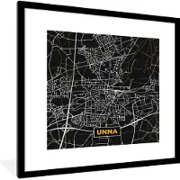 PosterMonkey Fotolijst incl. Poster - Black and Gold – Stadskaart – Unna – Duitsland – Plattegrond – Kaart - 40x40 cm - Posterlijst