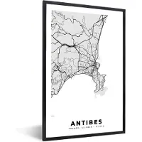 PosterMonkey Fotolijst incl. Poster - Frankrijk - Plattegrond - Kaart - Antibes - Stadskaart - 60x90 cm - Posterlijst