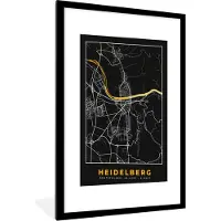 PosterMonkey Fotolijst incl. Poster - Heidelberg - Duitsland - Goud - Stadskaart - Plattegrond - Kaart - 60x90 cm - Posterlijst