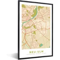 PosterMonkey Fotolijst incl. Poster - Stadskaart - Neu-Ulm - Kaart - Plattegrond - Vintage - 20x30 cm - Posterlijst