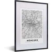 PosterMonkey Fotolijst incl. Poster - Plattegrond - München - Kaart - Stadskaart - Duitsland - 30x40 cm - Posterlijst