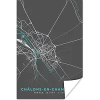 PosterMonkey Poster Frankrijk - Châlons-en-Champagne - Stadskaart - Plattegrond - Kaart - 20x30 cm