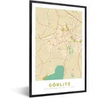 PosterMonkey Fotolijst incl. Poster - Görlitz - Kaart - Plattegrond - Vintage - Stadskaart - 20x30 cm - Posterlijst