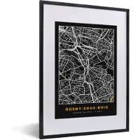 PosterMonkey Fotolijst incl. Poster - Kaart - Stadskaart - Plattegrond - Rosny-sous-Bois - Frankrijk - 30x40 cm - Posterlijst