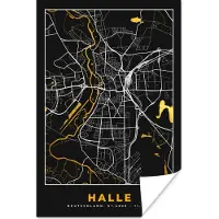 PosterMonkey Poster Halle - Stadskaart - Goud - Plattegrond - Kaart - Duitsland - 20x30 cm