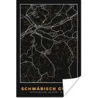 PosterMonkey Poster Goud – Duitsland – Plattegrond – Gold – Stadskaart – Kaart – Schwäbisch Gmünd - 60x90 cm