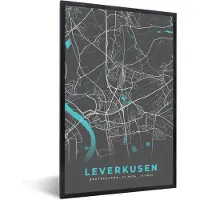 PosterMonkey Fotolijst incl. Poster - Stadskaart – Kaart – Leverkusen – Blauw – Duitsland – Plattegrond - 40x60 cm - Posterlijst