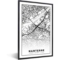 PosterMonkey Fotolijst incl. Poster Zwart Wit- Plattegrond - Nanterre - Kaart - Frankrijk - Stadskaart - Zwart wit - 20x30 cm - Posterlijst