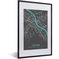 PosterMonkey Fotolijst incl. Poster - Stadskaart – Bonn – Duitsland – Plattegrond – Kaart - 40x60 cm - Posterlijst