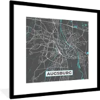 PosterMonkey Fotolijst incl. Poster - Stadskaart – Plattegrond – Duitsland – Blauw – Augsburg – Kaart - 40x40 cm - Posterlijst
