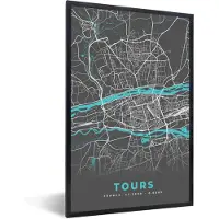 PosterMonkey Fotolijst incl. Poster - Tours - Plattegrond - Frankrijk - Kaart - Stadskaart - 20x30 cm - Posterlijst