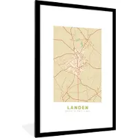 PosterMonkey Fotolijst incl. Poster - Plattegrond - Landen - Retro - Kaart - Stadskaart - 60x90 cm - Posterlijst