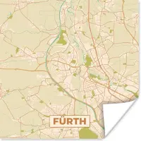 PosterMonkey Poster Fürth - Plattegrond - Stadskaart - Vintage - Kaart - 100x100 cm XXL