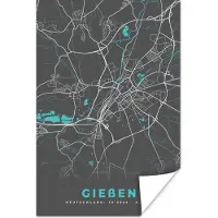 PosterMonkey Poster Blauw – Duitsland – Plattegrond – Stadskaart – Kaart – Gießen - 40x60 cm