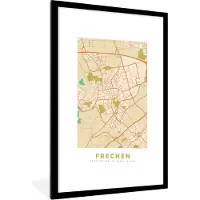 PosterMonkey Fotolijst incl. Poster - Frechen - Kaart - Vintage - Stadskaart - Plattegrond - 60x90 cm - Posterlijst