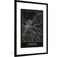 PosterMonkey Fotolijst incl. Poster - Frankrijk - Stadskaart - Grasse - Plattegrond - Kaart - 80x120 cm - Posterlijst