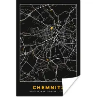 PosterMonkey Poster Chemnitz - Duitsland - Kaart - Plattegrond - Goud - Stadskaart - 60x90 cm