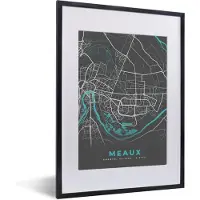 PosterMonkey Fotolijst incl. Poster - Plattegrond – Meaux – Stadskaart – Kaart – Frankrijk - 30x40 cm - Posterlijst