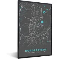 PosterMonkey Fotolijst incl. Poster - Norderstedt – Stadskaart – Blauw – Plattegrond – Stadskaart – Kaart - Duitsland - 80x120 cm - Posterlijst