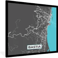 PosterMonkey Fotolijst incl. Poster - Frankrijk - Bastia - Plattegrond - Kaart - Stadskaart - 40x40 cm - Posterlijst