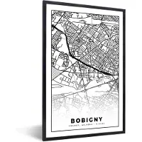 PosterMonkey Fotolijst incl. Poster Zwart Wit- Stadskaart - Bobigny - Frankrijk - Kaart - Plattegrond - Zwart wit - 80x120 cm - Posterlijst