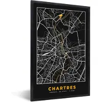 PosterMonkey Fotolijst incl. Poster - Kaart - Plattegrond - Frankrijk - Chartres - Stadskaart - 40x60 cm - Posterlijst