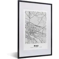 PosterMonkey Fotolijst incl. Poster - Stadskaart - Frankrijk - Kaart - Pau - Plattegrond - 40x60 cm - Posterlijst