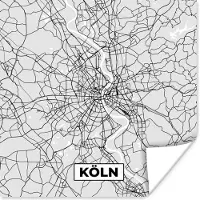 PosterMonkey Poster Plattegrond - Köln - Duitsland - Kaart - Stadskaart - 30x30 cm