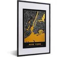 PosterMonkey Fotolijst incl. Poster - New York - Stadskaart - Goud - Kaart - Plattegrond - 40x60 cm - Posterlijst