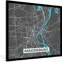 PosterMonkey Fotolijst incl. Poster - Stadskaart – Magdeburg – Duitsland – Plattegrond – Kaart - 40x40 cm - Posterlijst