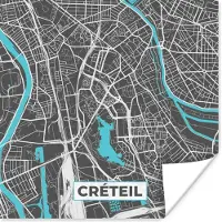 PosterMonkey Poster Créteil - Plattegrond - Kaart - Stadskaart - Frankrijk - 100x100 cm XXL