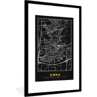 PosterMonkey Fotolijst incl. Poster - Duitsland – Black and Gold – Unna – Stadskaart – Kaart – Plattegrond - 80x120 cm - Posterlijst