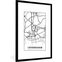 PosterMonkey Fotolijst incl. Poster - Plattegrond - Leverkusen - Kaart - Stadskaart - 60x90 cm - Posterlijst