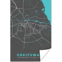 PosterMonkey Poster Stadskaart – Kaart – Greifswald – Blauw – Duitsland – Plattegrond - 20x30 cm