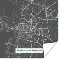 PosterMonkey Poster Kaart – Plattegrond – Stadskaart – Neustadt an der Weinstraße – Duitsland – Blauw - 100x100 cm XXL