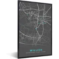 PosterMonkey Fotolijst incl. Poster - Stadskaart – Kaart – Willich – Blauw – Duitsland – Plattegrond - 60x90 cm - Posterlijst