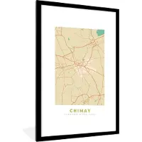 PosterMonkey Fotolijst incl. Poster - Kaart - België - Chimay - Plattegrond - Stadskaart - 60x90 cm - Posterlijst