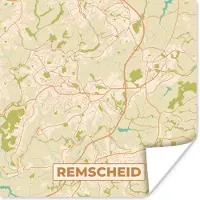 PosterMonkey Poster Remscheid - Plattegrond - Kaart - Stadskaart - Vintage - 75x75 cm
