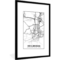 PosterMonkey Fotolijst incl. Poster - Kaart - Heilbronn - Plattegrond - Stadskaart - 60x90 cm - Posterlijst
