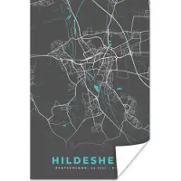 PosterMonkey Poster Stadskaart – Plattegrond – Duitsland – Blauw – Hildesheim – Kaart - 20x30 cm