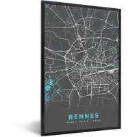 PosterMonkey Fotolijst incl. Poster - Stadskaart - Kaart - Plattegrond - Frankrijk - Rennes - 40x60 cm - Posterlijst