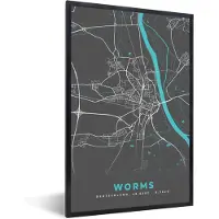 PosterMonkey Fotolijst incl. Poster - Stadskaart – Worms – Duitsland – Plattegrond – Kaart - 20x30 cm - Posterlijst